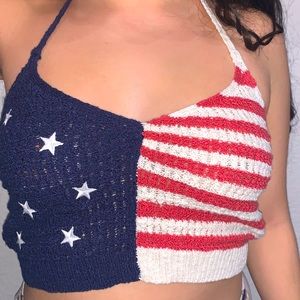 us flag knit crop top with stars